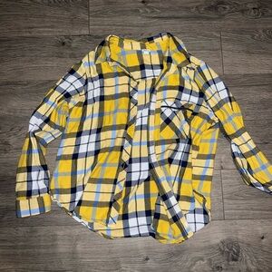 Aerie Yellow and Blue Plaid Shirt